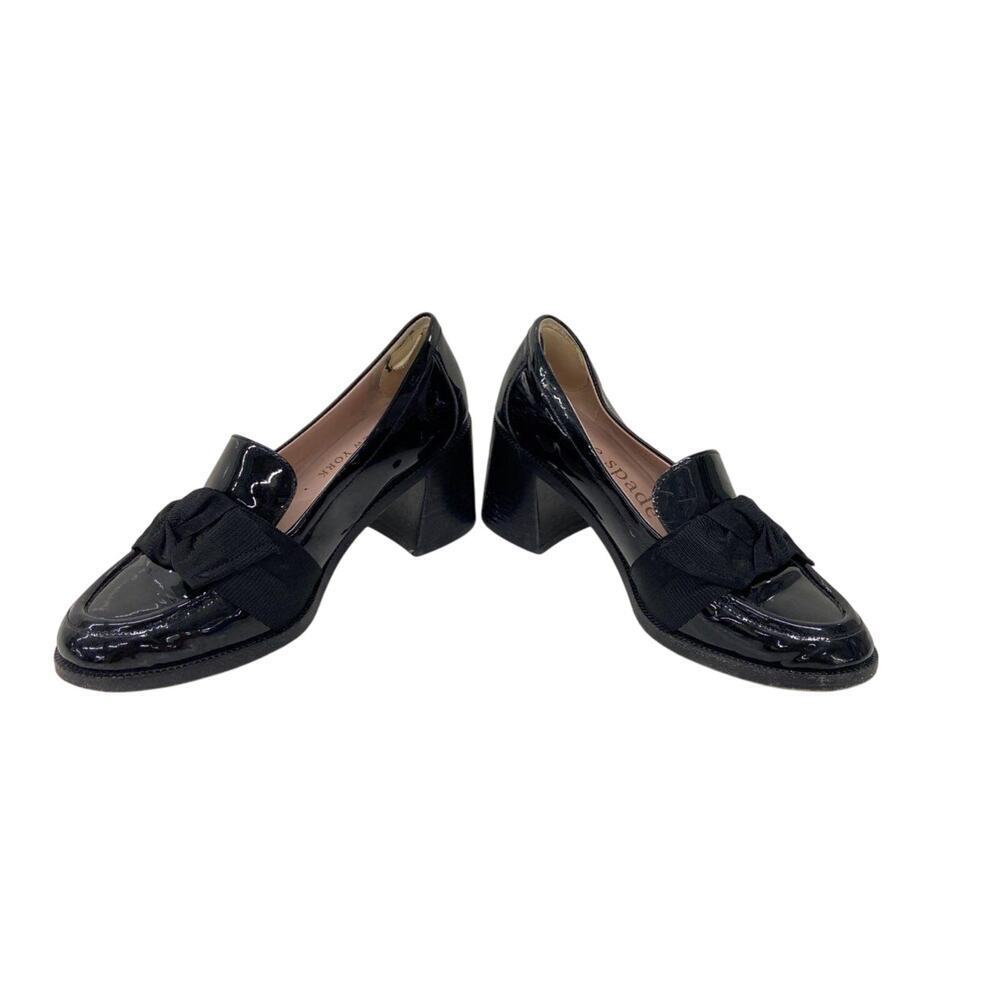 Kate Spade Black Patent Bow Loafer Heels Sz 8B